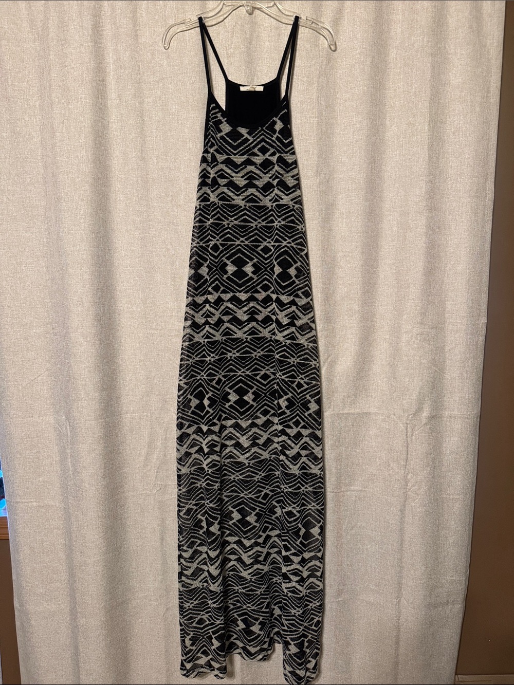 Black & Gray Geometric Maxi Dress with Spaghetti Straps